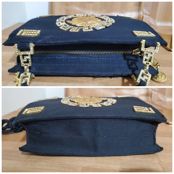 Authentic Versace Couture 90s Gianni Black Satin Gold & Rhinestone Medus… - Picture 3 of 12